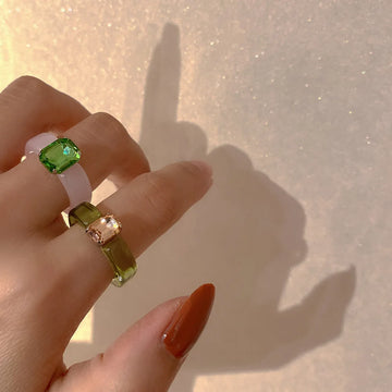 DAIIIBABYYY  -  New Colorful Transparent Acrylic Rhinestone Resin Ring Geometry Simple Rings for Women Girls Jewelry Party Gifts